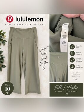 lululemon olive green wide-leg yoga pants